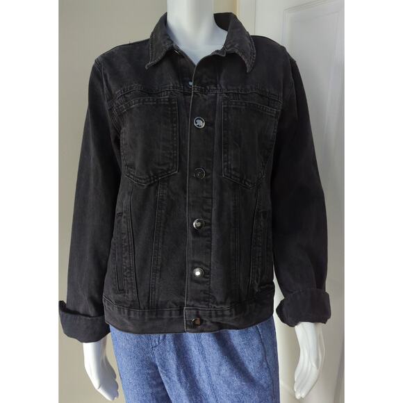 FOREVER 21 Black Denim Jean Jacket 7 Button Women's Size L - Picture 7 of 7